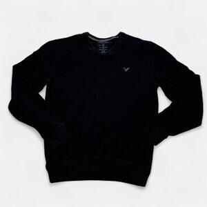 American Eagle Navy V-Neck Knit Sweater Medium Classic Casual Men’s Layering